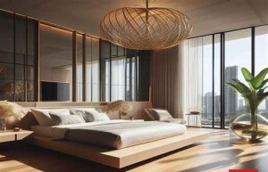 "اتاق خواب مدرن با کالای خواب لوکس و پارچه‌های نرم مانند ساتن و ابریشم طبیعی، مناسب تجربه خواب باکیفیت" 