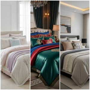 سه مدل ست روتختی جهیزیه عروس شامل پارچه‌های پنبه‌ای، ساتن و میکروفایبر با طراحی افقی و جذاب