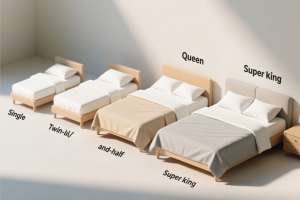  تصویر مقایسه سایزهای استاندارد روتختی برای تخت یک نفره تا سوپر کینگ