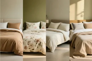 نمای واقعی سه نوع پارچه محبوب روتختی در سال ۲۰۲۵؛ پنبه‌ای ضدحساسیت، میکروفایبر بادوام و ساتن براق طلایی