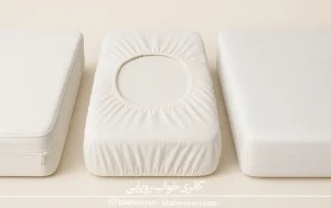انواع کاور تشک: زیپ‌دار، کش‌دار و ضد آب در یک تصویر تبلیغاتی