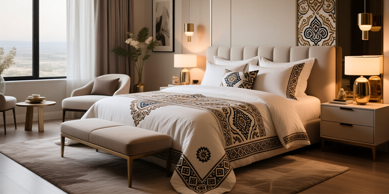 دکوراسیون اتاق خواب مدرن با روتختی ترک اورجینال