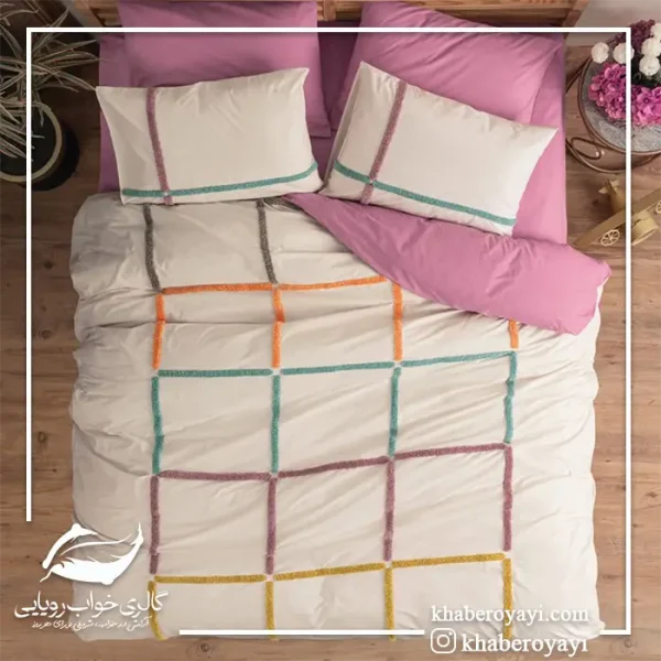 ست کاور دونفره ۶ تکه پنبه کتان Puff Nakisli Bellini Pembe در رنگ ها و طرح های متنوع - تصویر 5