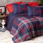 ست کاور دونفره ۴ تکه پنبه‌دوزی مدل Masculine Abel Kirmizi