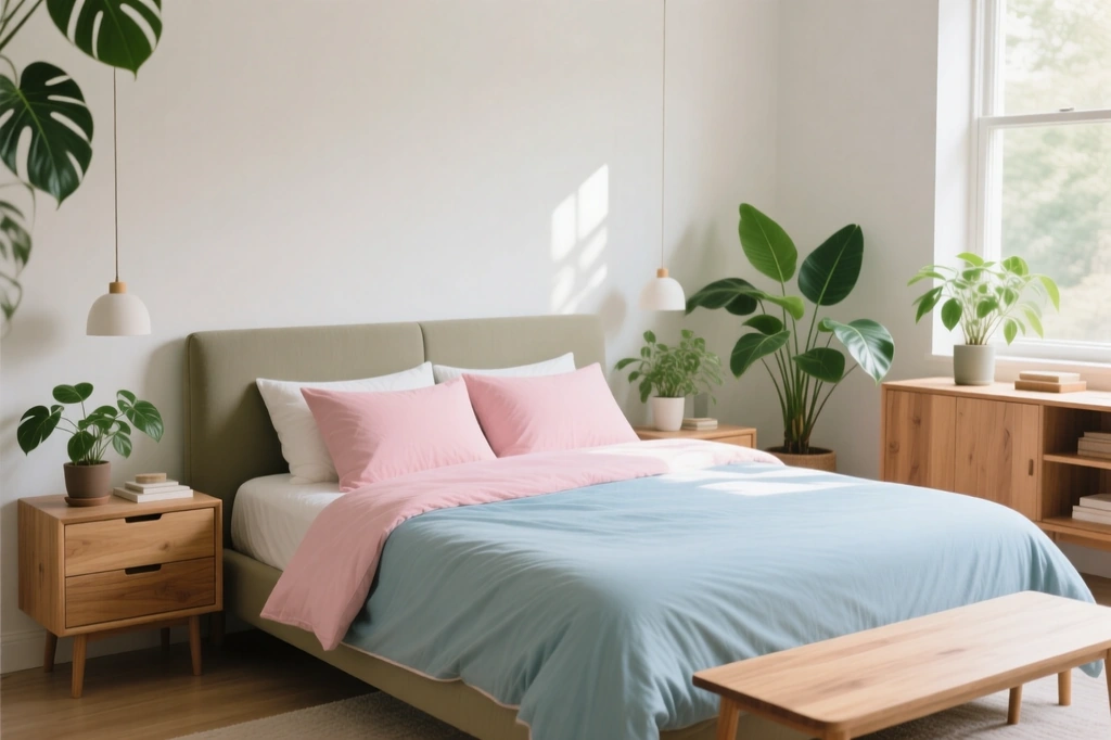 «تصویر شاخص روتختی جدید ۱۴۰۴؛ چیدمان مدرن با ترکیب زیتونی‑بژ، صورتی پودری و آبی روشن بدون متن روی تصویر»